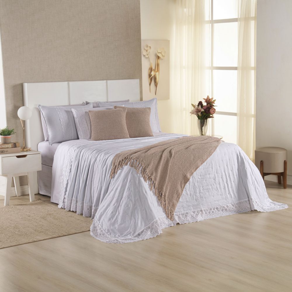 [10 PIEZAS] Juego de Cama Serena de Percal 300 Hilos con Bordado Inglés