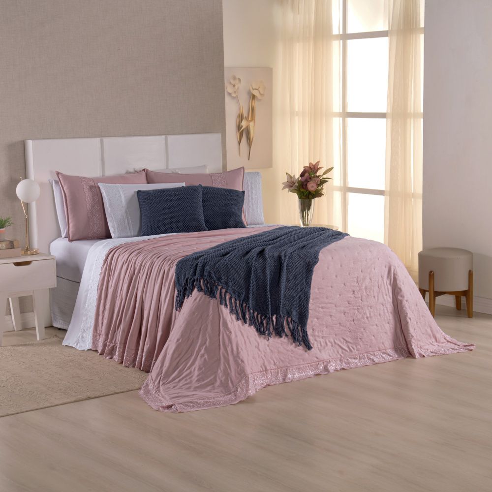[10 PIEZAS] Juego de Cama Serena de Percal 300 Hilos con Bordado Inglés