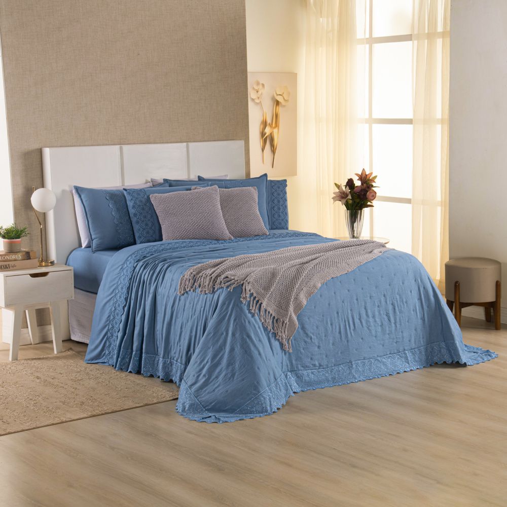 [10 PIEZAS] Juego de Cama Serena de Percal 300 Hilos con Bordado Inglés