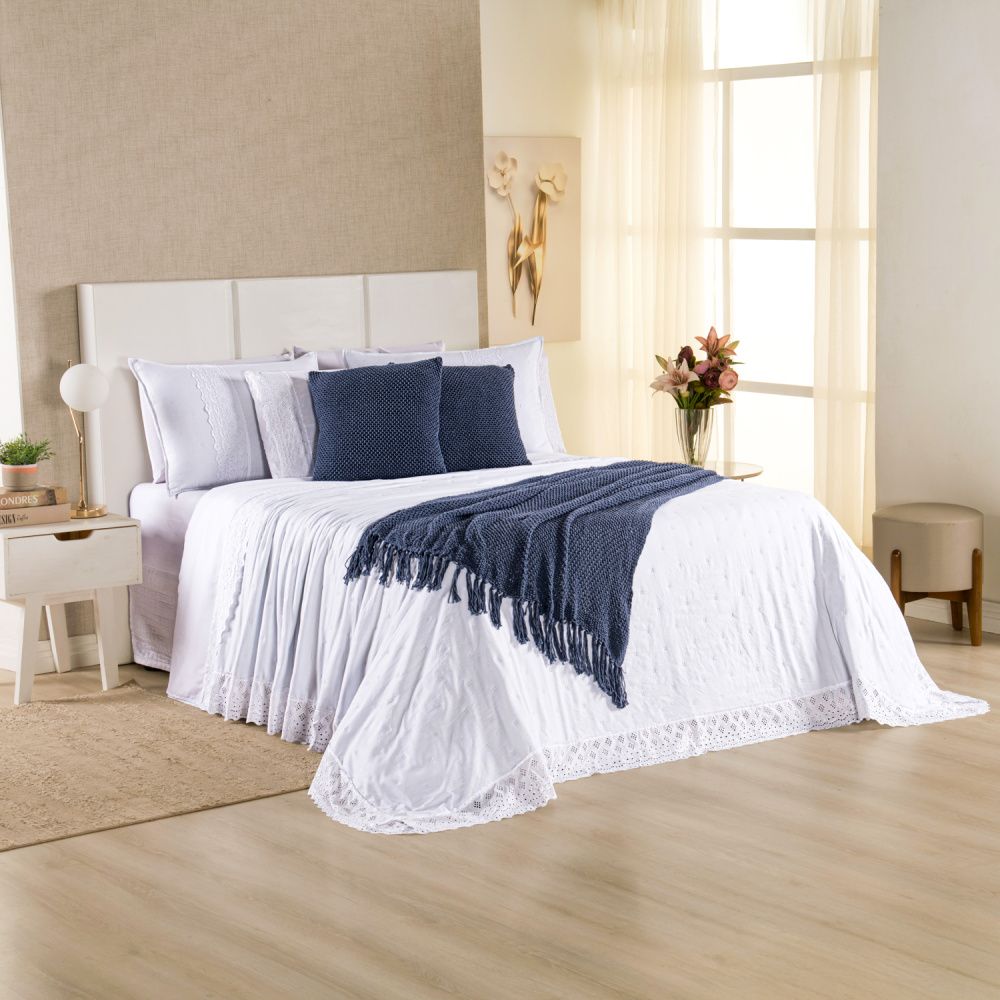 [10 PIEZAS] Juego de Cama Serena de Percal 300 Hilos con Bordado Inglés