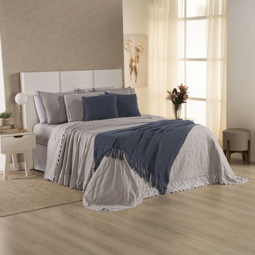[10 PIEZAS] Juego de Cama Serena de Percal 300 Hilos con Bordado Inglés