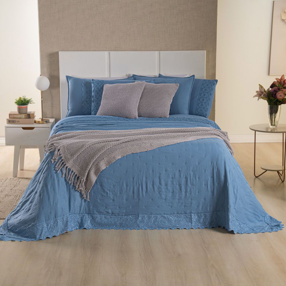 [10 PIEZAS] Juego de Cama Serena de Percal 300 Hilos con Bordado Inglés