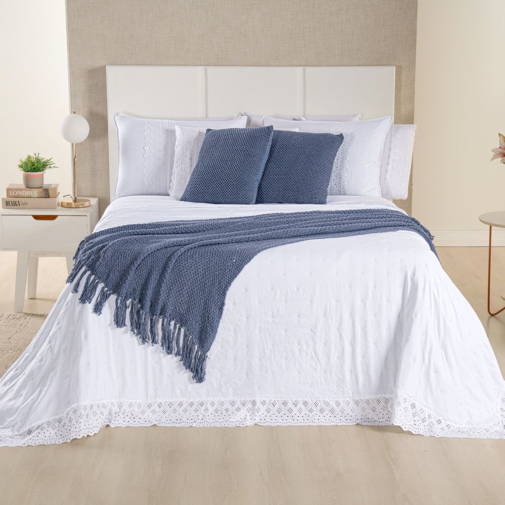 [10 PIEZAS] Juego de Cama Serena de Percal 300 Hilos con Bordado Inglés