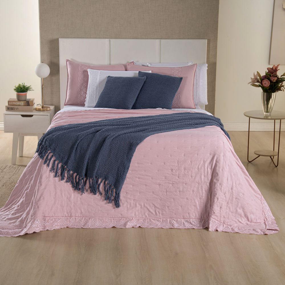 [10 PIEZAS] Juego de Cama Serena de Percal 300 Hilos con Bordado Inglés