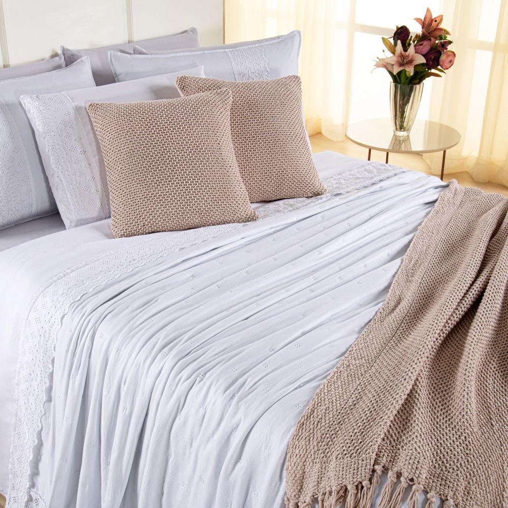 [10 PIEZAS] Juego de Cama Serena de Percal 300 Hilos con Bordado Inglés