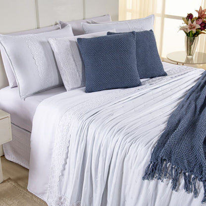 [10 PIEZAS] Juego de Cama Serena de Percal 300 Hilos con Bordado Inglés
